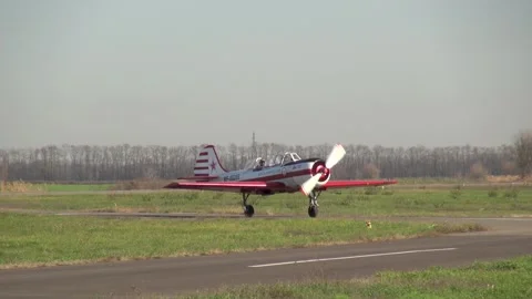 Yak-52 is Soviet two-seat sports trainer. Aeroclub DOSAAF Russia. Krasnodar. Stock Footage 139399781