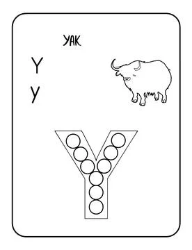 Yak abc animals dot markers activity Pages Stock Illustration