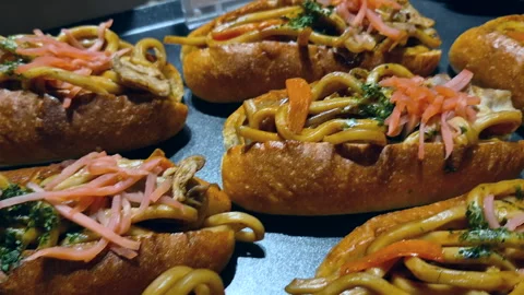 Yakisoba bread famous poppular double carbohydrate Stock Footage 324508791