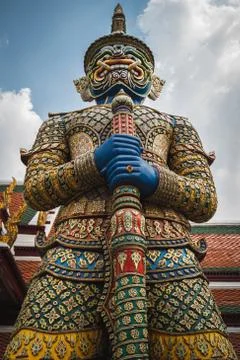 Yaksha Statue guarding the Exit of the Wat Phra Kaew - Bangkok Grand Palace Stock Photos