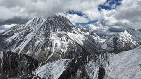 Yala Snow Mountain Hyperlapse Aerial View of Snow Peaks in Sichuan, China Stock Footage 320352503