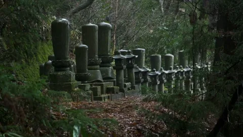 Yamadera stone lanterns and graveyards 스톡 동영상 150945159