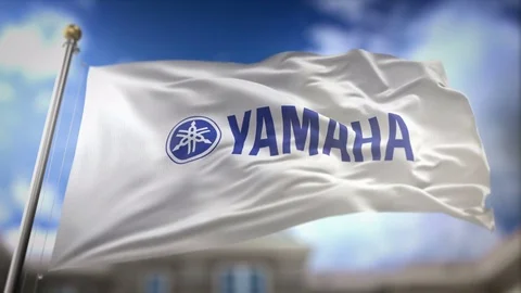 Yamaha Flag Waving Slow Motion 3D Rendering Blue Sky Background - Editorial.. Stock Footage 75677076