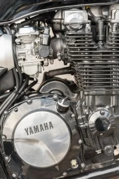 Yamaha motorcycle engine close-up Stock Photos