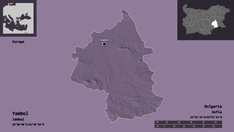 Yambol, Bulgaria. Colored elevation map Stock Illustration