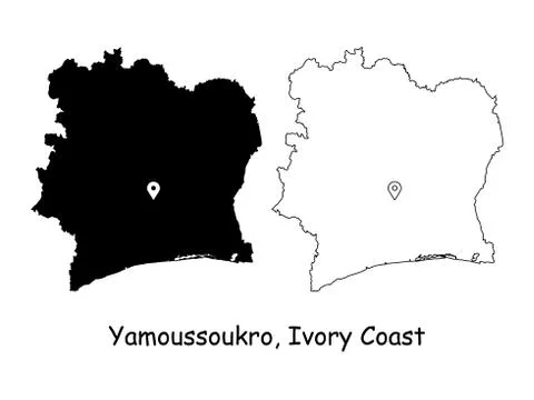 Yamoussoukro Ivory Coast Country Map with Location Pin on Capital City Stock Illustration