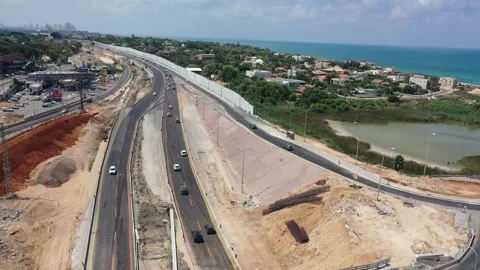 Yanai interchange under construction Israel highway2 AUG12 2022 Aerial shot Video stock 293227342