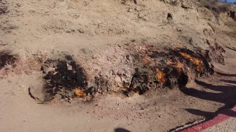 Yanar Dag Fire Mountain Natural Gas Flames in Baku Stock Footage 338277913