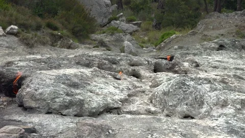Yanartas methane flames burn through rocky vent - Mineral Deposits and Dry Land Stock Footage 339792179
