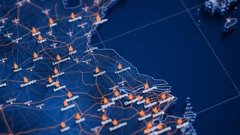 Yancheng map big data visualization. Futuristic map infographic of city in China Stock Illustration