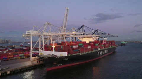 Yang Ming container ship at port in Bayonne, New Jersey Stock Footage 143363727