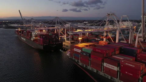 Yang Ming container ship at port in Bayonne, New Jersey Stock Footage 143363754