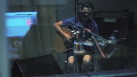 Yang singer during cd recording in studio Stock Footage 93775777