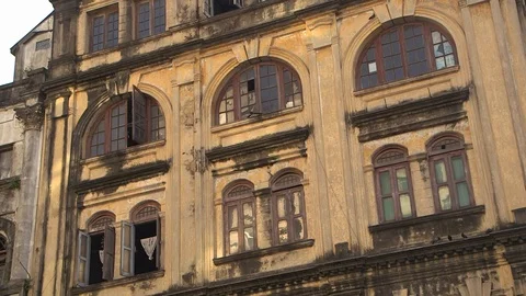 Yangon Colonial Architecture. Dilapidated  Windows. Stock Footage 114826357