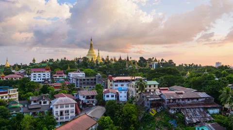 Yangon, Myanmar skyline time lapse at Shwedagon Pagoda from day to night. Stock Footage 60064282