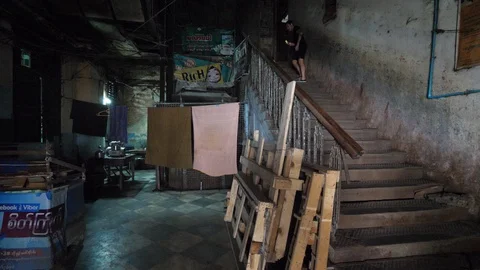 Yangon old and moldy building interior, Bruma, Asia in 4K Stock Footage 93962809