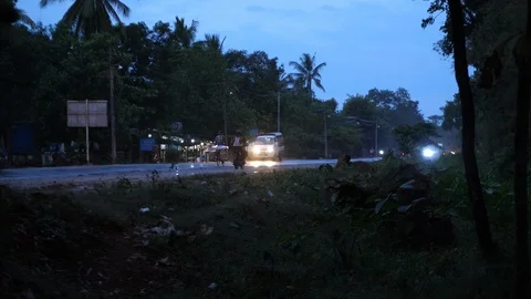Yangon periphery traffic by night, Burma, Asia in 4K Stock Footage 94713810