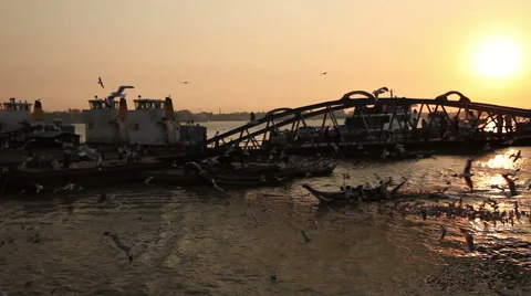 Yangon port at sunset Stock Footage 54427123
