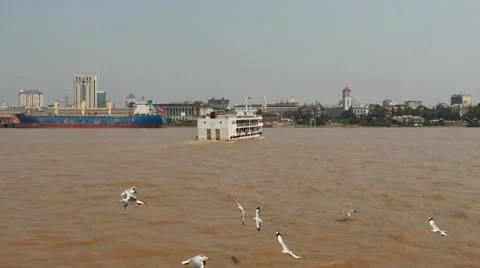 Yangon port - view from floating ferry Stock Footage 61449635