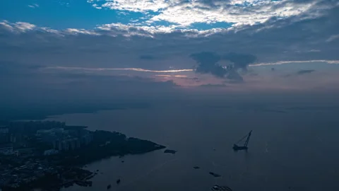Yangpu Sunset Timelapse Aerial Stock Footage 312062231
