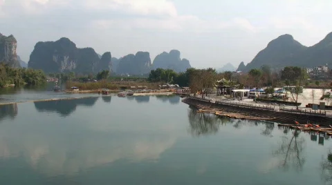 Yangshou Reflection With Hills Stock-Footage 650603