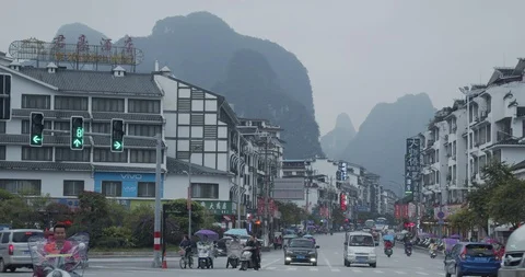 Yangshuo, China busy intersection Stock-Footage 99891839