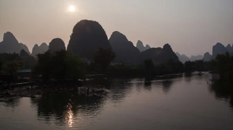 Yangshuo Sunset Time Lapse on Li River. China. Asia Stock Footage 67657570