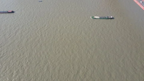 Yangtze River Busy Shipping Freight Aerial Transportation Stock Footage 321048508