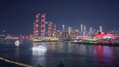 Yangtze River Night Drone View Vídeos de archivo 333903287