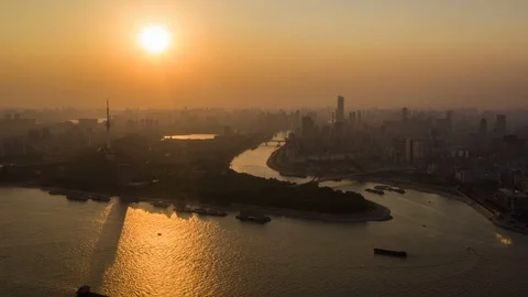 Yangtze River Sunset hyperlapse Stock Footage 96102162