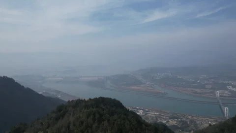 Yangtze River Xiling Gorge View Toward Three Gorges Dam Aerial Stock Footage 320508762
