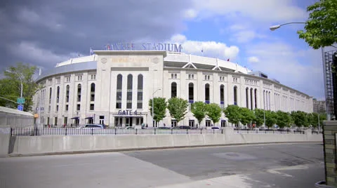 Yankee Stadium view from street with clouds. Stock Footage 23452008
