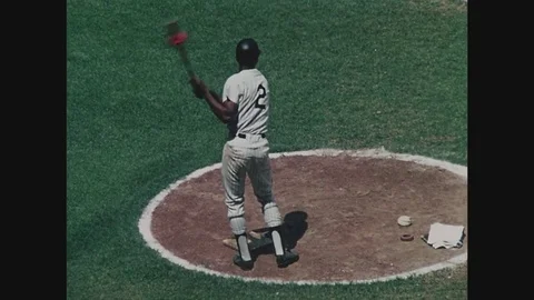 Yankees batter warming up at Yankee Stadium, the Bronx, New York, 1971 動画素材 82550133