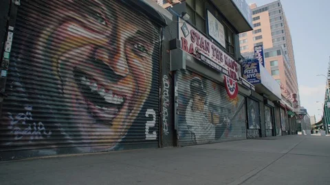 Yankees Murals On Empty Bronx Street Stock Footage 128926229