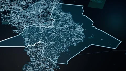 Yantai China Glowing Digital Map Animation 4K Stock Footage 337494926