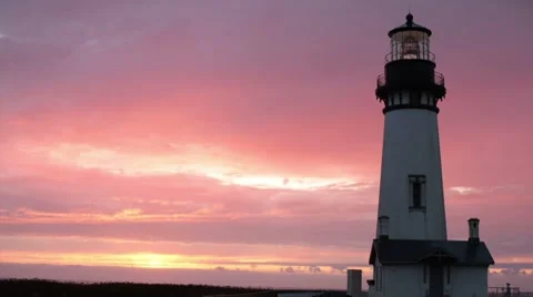 Yaquina Head Lighthouse, Oregon, Sunset, Time Lapse Stock Footage