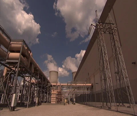 Yard and cooling towers of Vogtle Electric Generating Plant Stock Footage 86693050