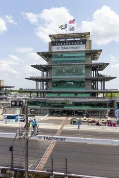 The Yard of Bricks, Start Finish line, and Pagoda at IMS. Stock Photos