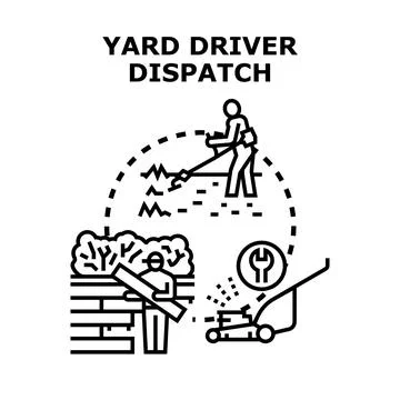 Yard driver dispatching workers for outdoor maintenance tasks Illustrazione stock