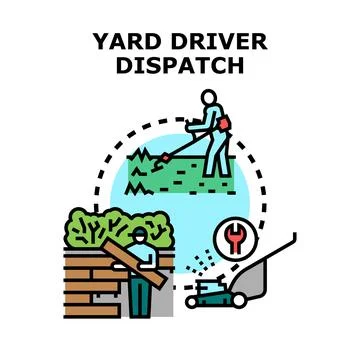 Yard driver dispatching workers for outdoor maintenance tasks Stock Illustration