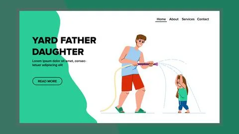 Yard father daughter vector Stock Illustration