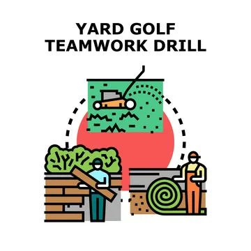 Yard golf teamwork drill developing landscape ideas and maintenance Stock Illustration