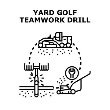 Yard golf teamwork drill preparing course maintenance Stock Illustration
