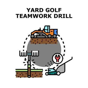 Yard golf teamwork drill preparing course maintenance Stock Illustration