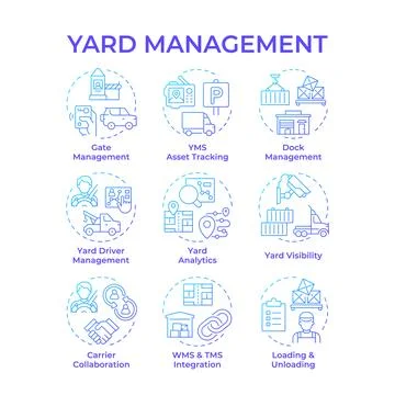 Yard management blue gradient concept icons Stock-Illustration