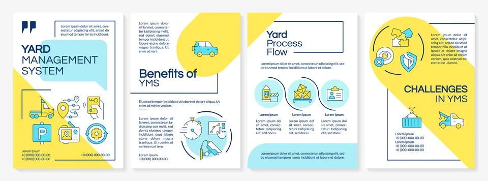 Yard management system blue and yellow brochure layout Illustrazione stock