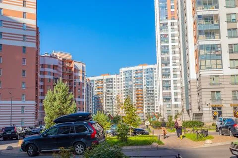 Yard of a multi-apartment residential complex. apartment building Stock Photos