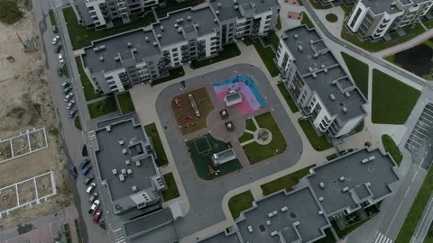 Yard of the new house with a playground Stock Footage 93585178