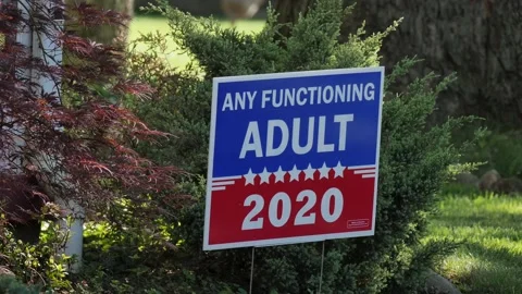 YARD SIGN, ANY FUNCTIONING ADULT, 2020, OVER-CRANKED FTG. Stock Footage 137076848