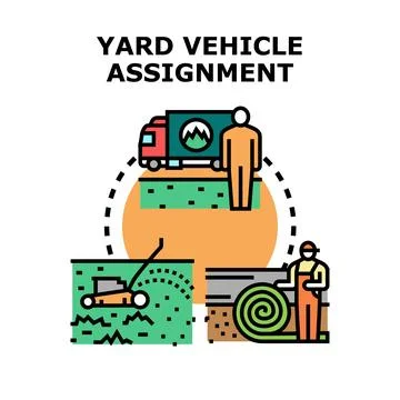 Yard vehicle assignment for professional landscaping services Stock Illustration